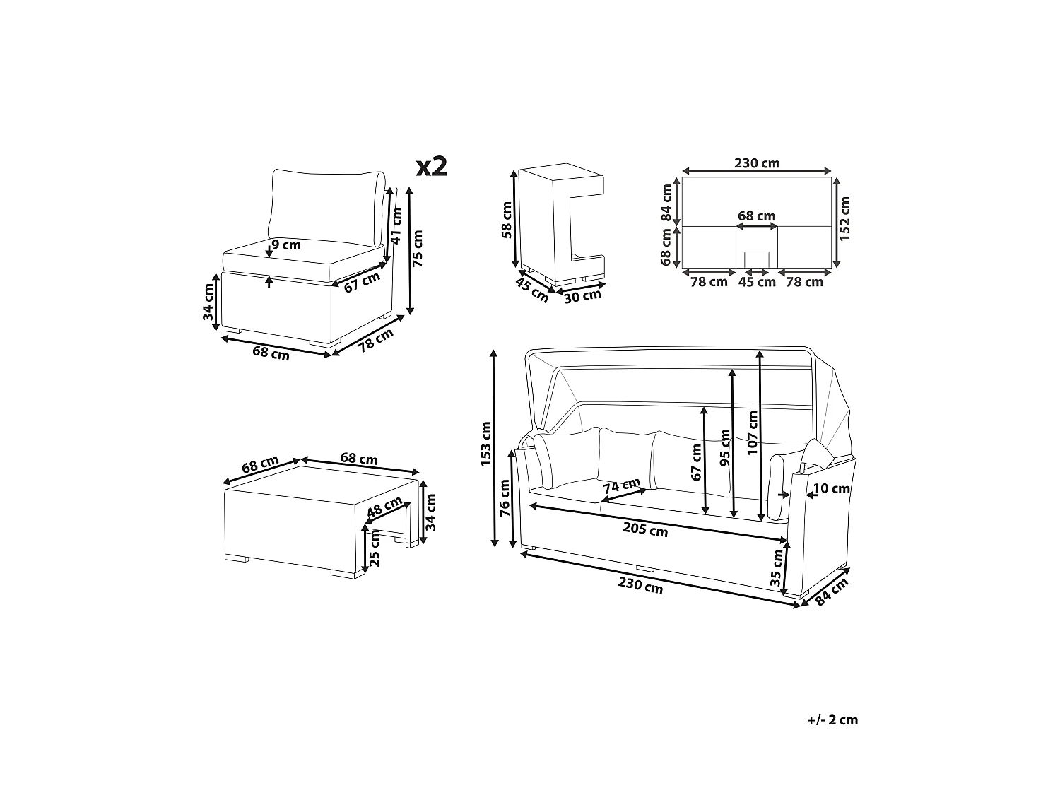 Zestaw ogrodowy ze stolikiem dla 6 osób CORTE Modułowy Technorattan Ciemnobrązowy