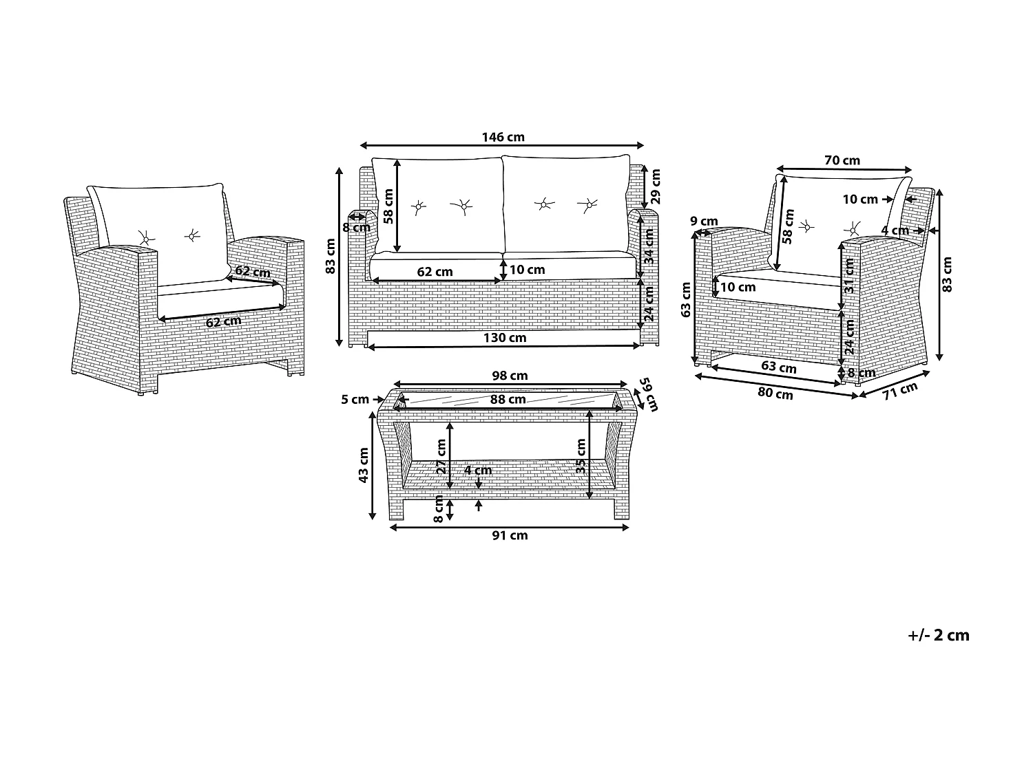 Conjunto de jardim com mesa 4 lugares MARINO Branco