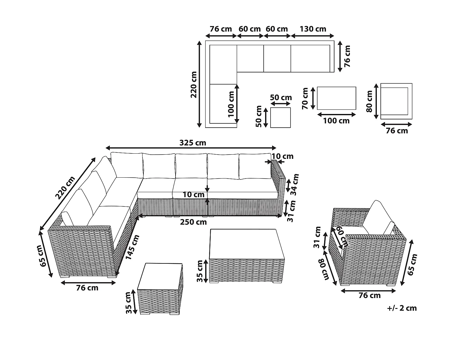 Ensemble de salon de jardin avec table 8 places XXL Côté droit Blanc