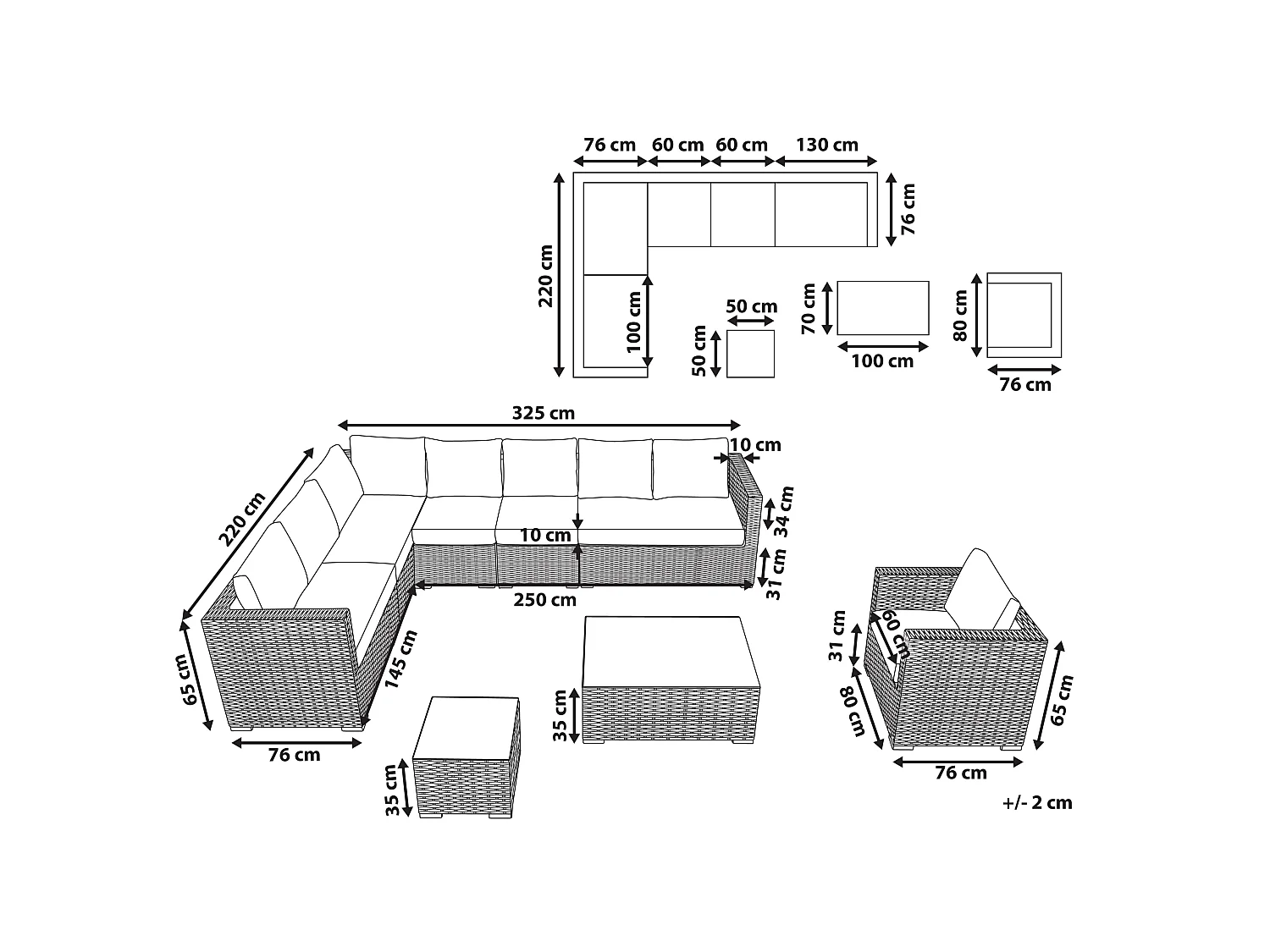 Ensemble de salon de jardin avec table 8 places XXL Côté droit Blanc