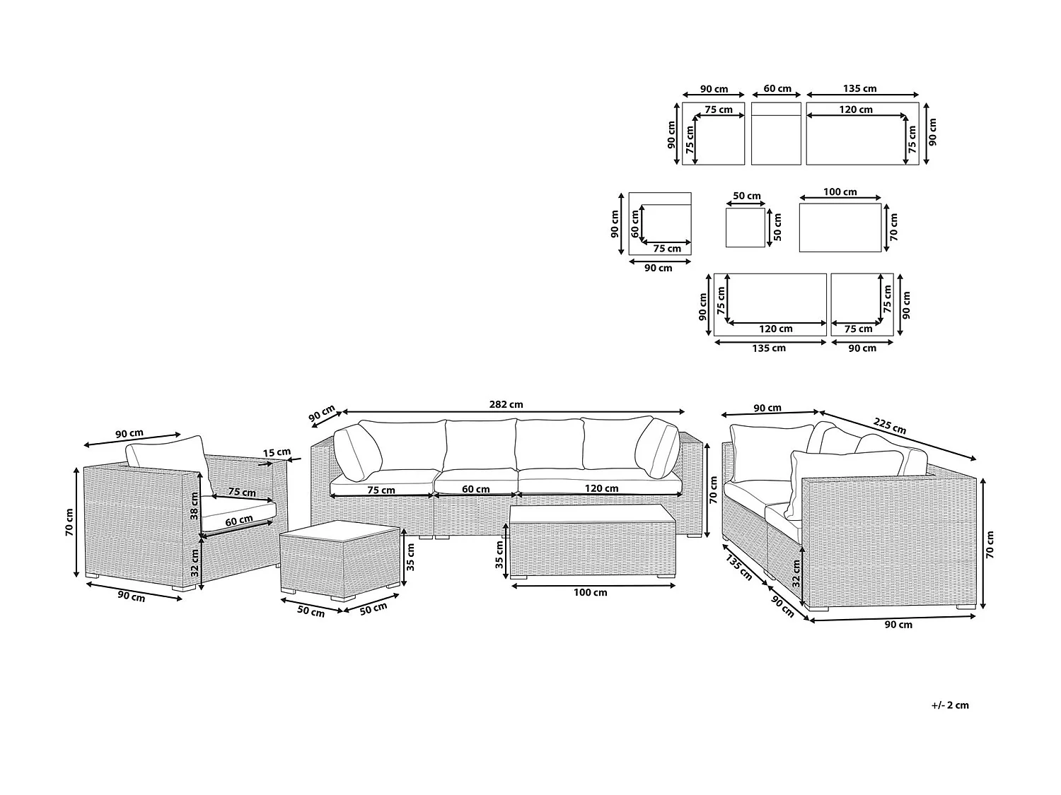 Set da giardino con tavolo 8 posti MAESTRO Modulare Marrone chiaro