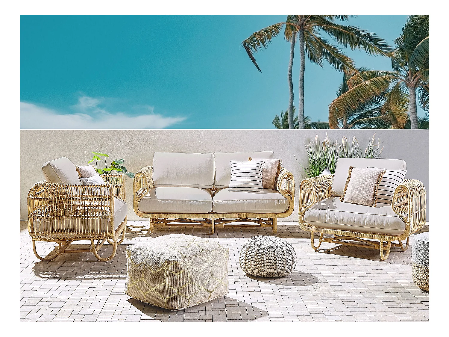 Set di divani da giardino 4 posti DOLCEDO Rattan Beige