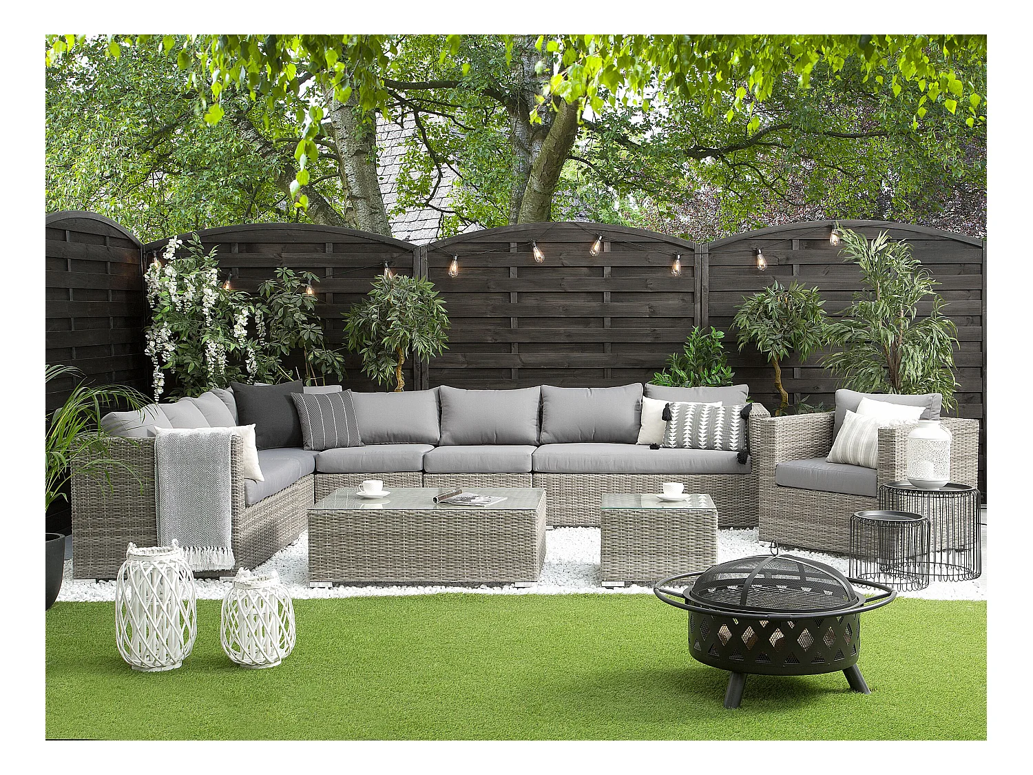 Zestaw ogrodowy ze stolikiem dla 8 osób XXL Prawostronny Modułowy Technorattan Szary