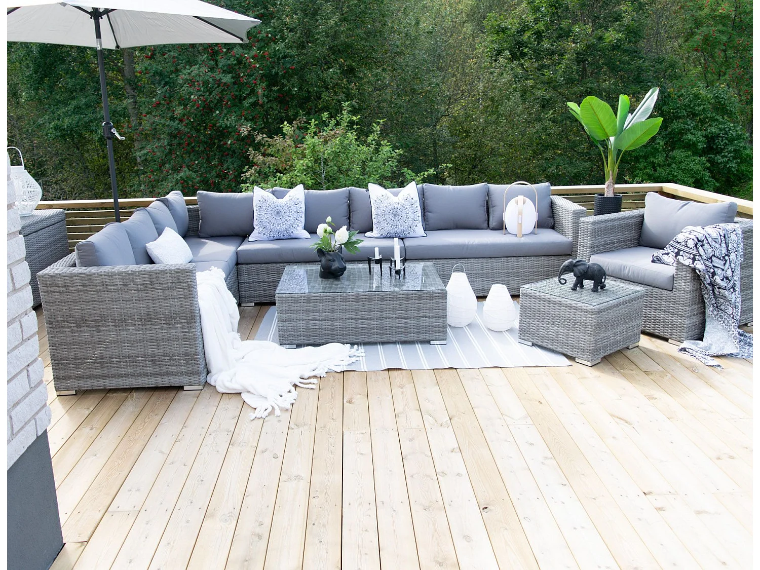 Ensemble de salon de jardin avec table 8 places XXL Côté droit Gris