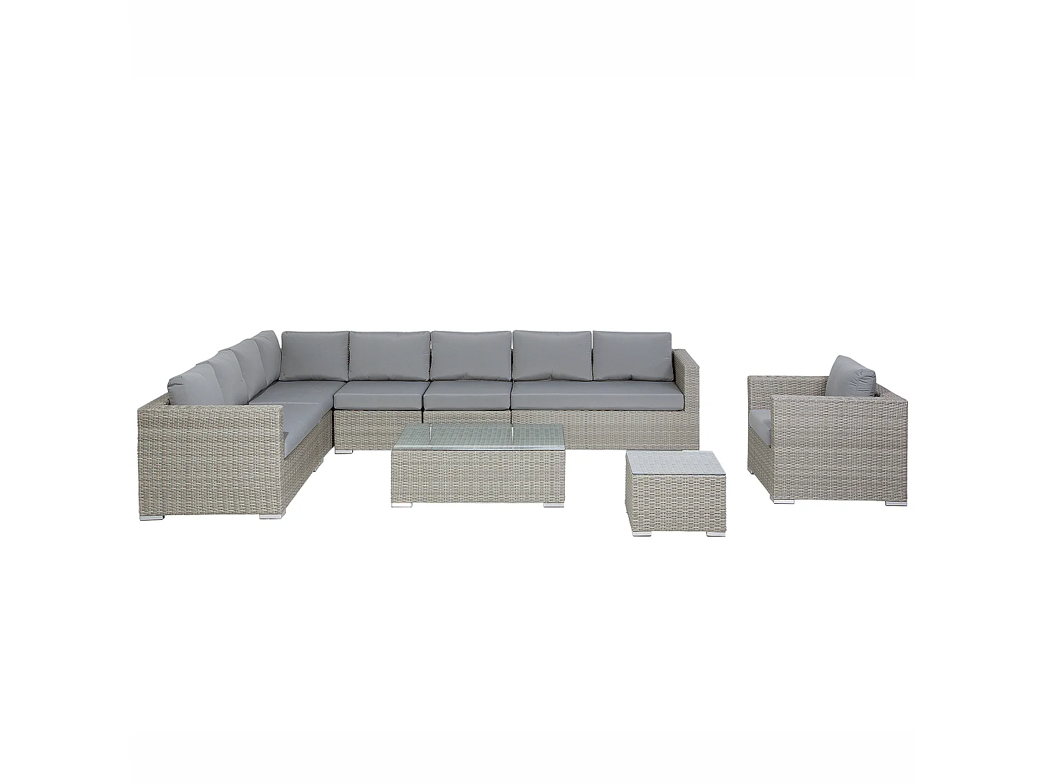 Lounge Set mit Tisch 8-Sitzer XXL rechtsseitig modular Polyrattan Grau
