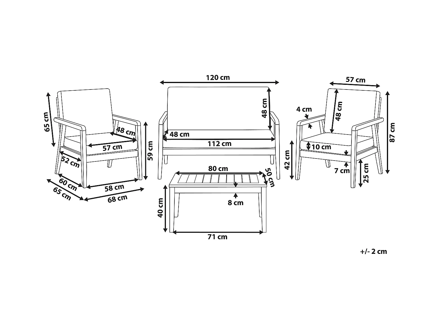 Set da giardino con tavolo 4 posti PALLANO Legno d'acacia Tortora