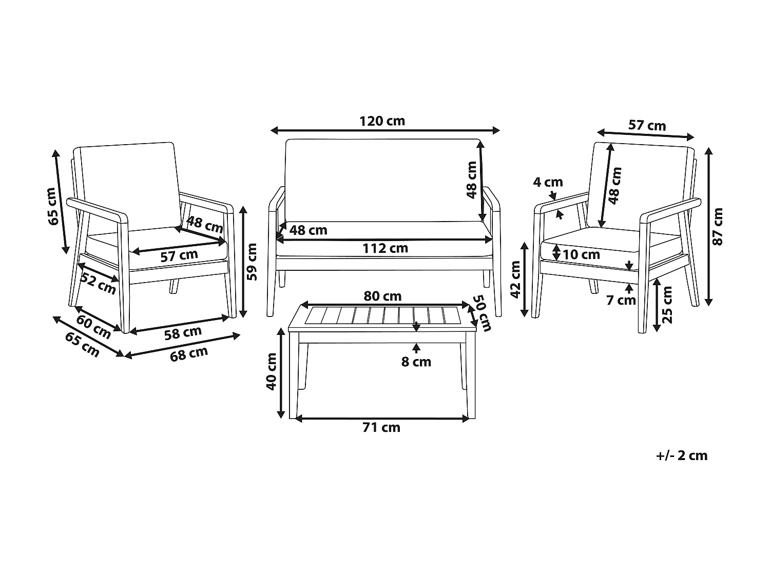 Ensemble de salon de jardin avec table 4 places PALLANO Acacia Taupe