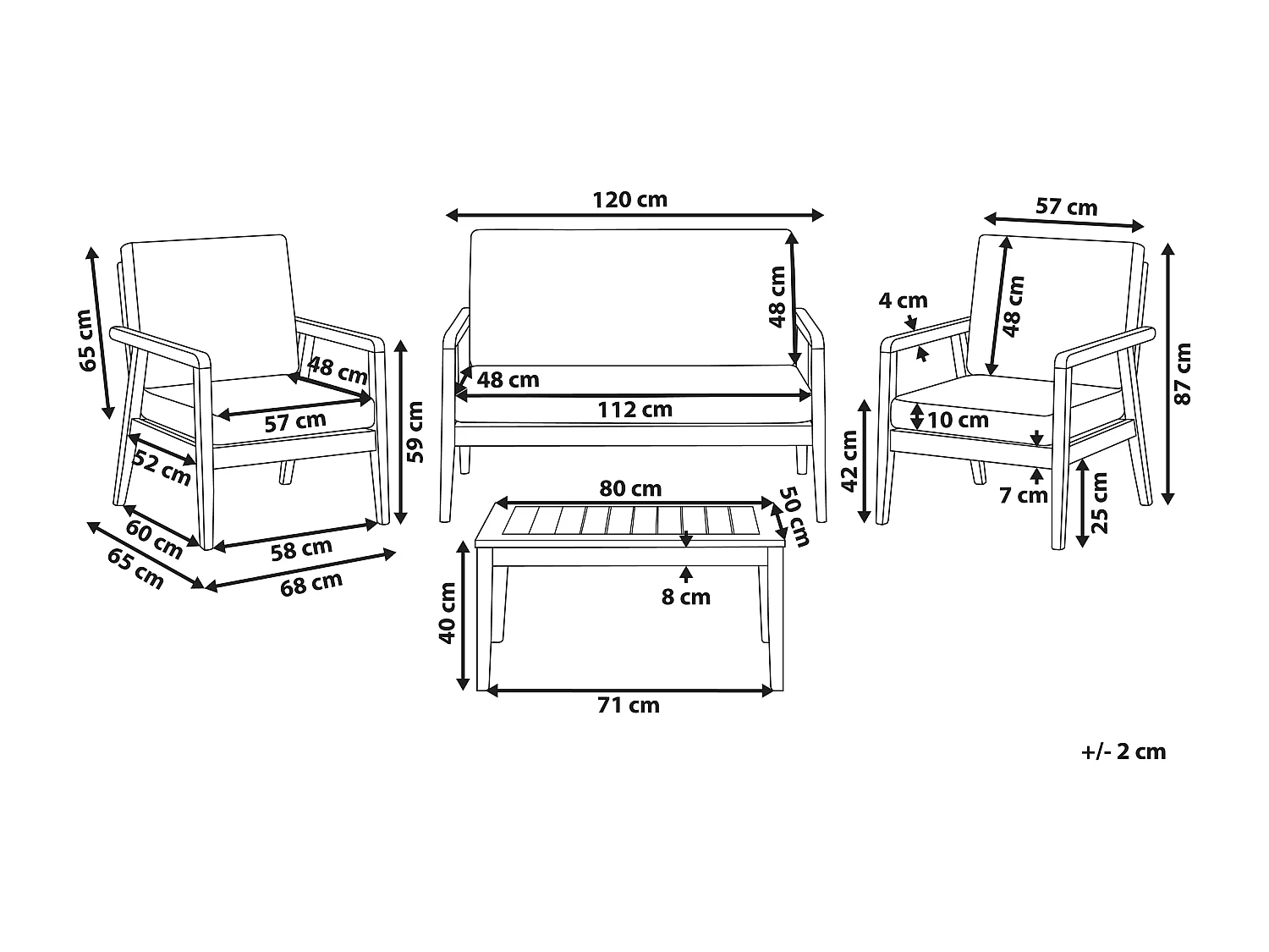 Ensemble de salon de jardin avec table 4 places PALLANO Acacia Taupe