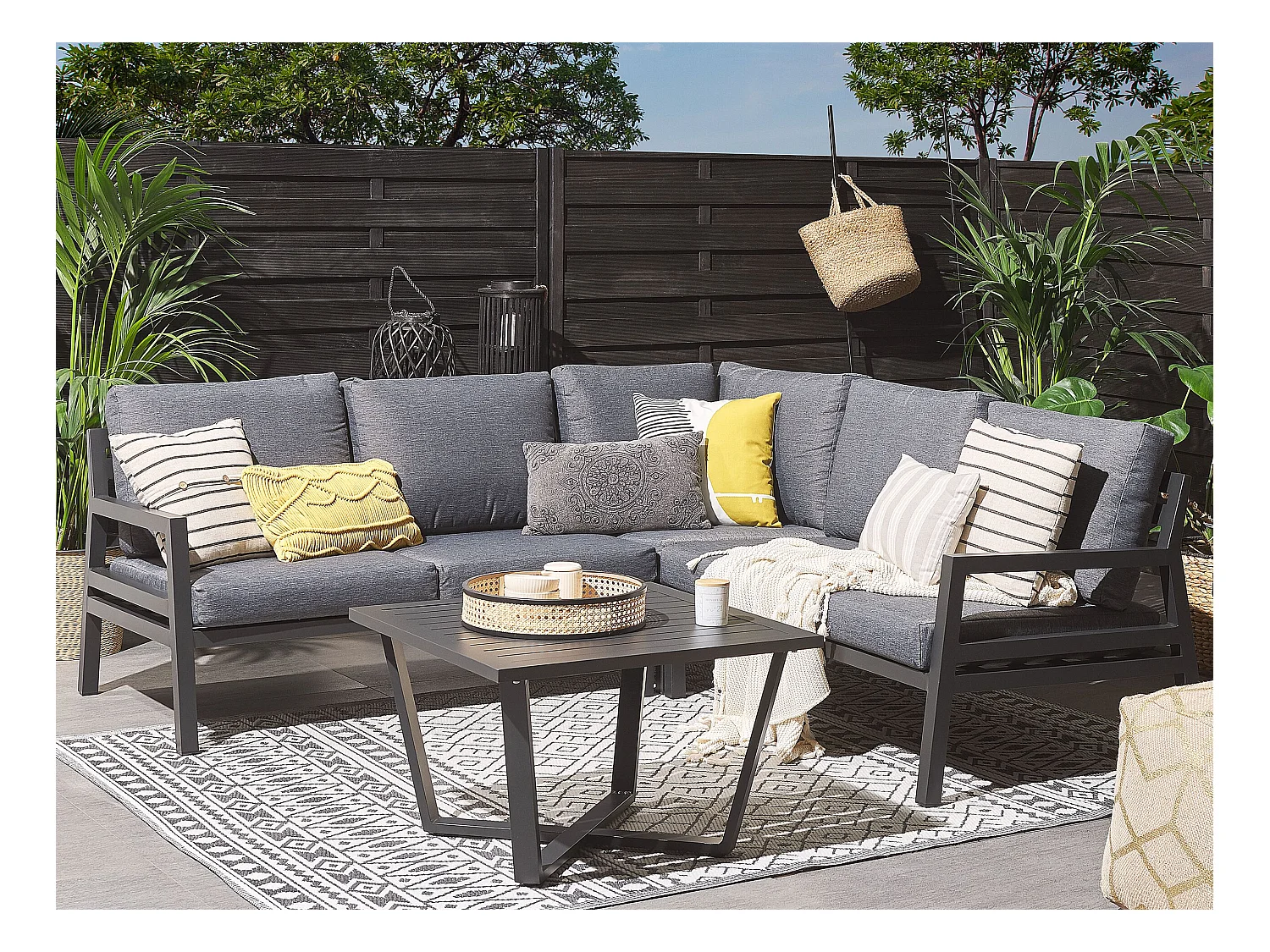 Narożnik ogrodowy ze stolikiem dla 5 osób VIZZINI Metal Szary