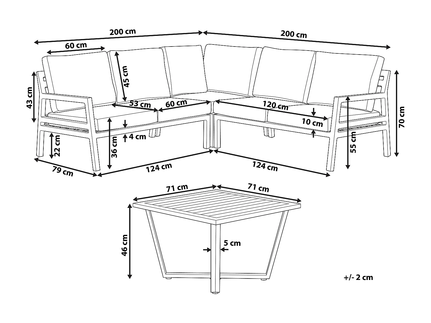 Ensemble de canapés d'angle de jardin 5 places VIZZINI Métal Gris