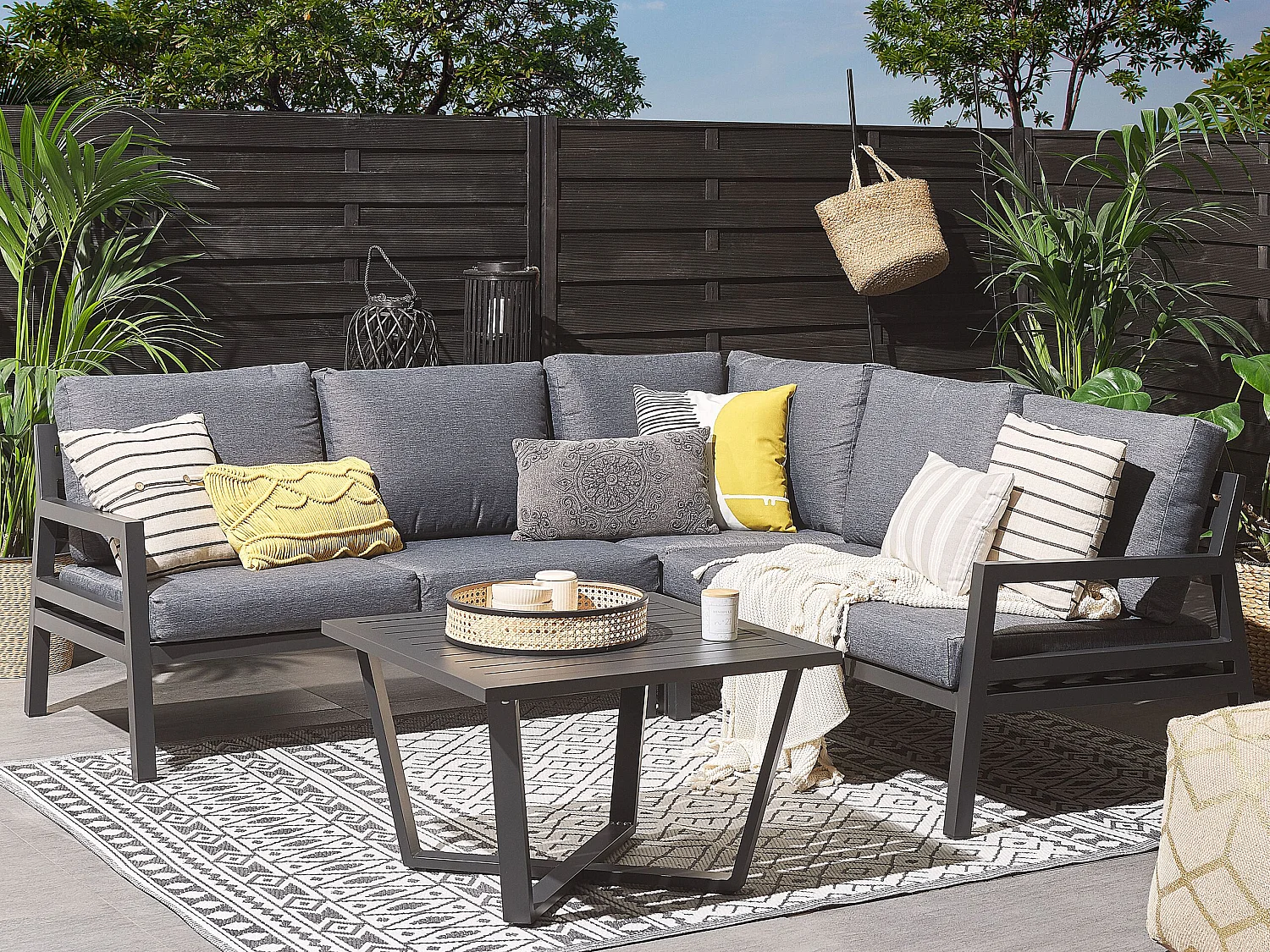 Garten Ecksofa mit Tisch 5-Sitzer VIZZINI Metall Grau