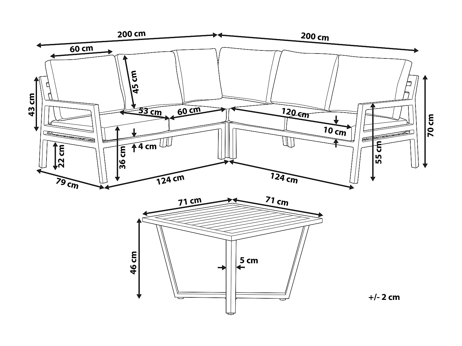 Conjunto de sofás de jardim de canto 5 lugares VIZZINI Metal Cinzento