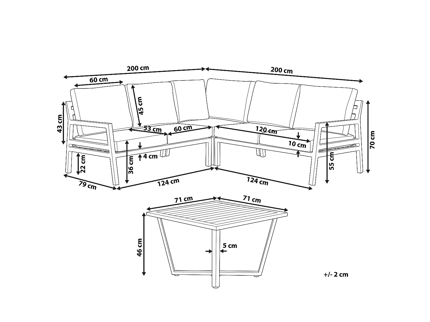 Garten Ecksofa mit Tisch 5-Sitzer VIZZINI Metall Grau