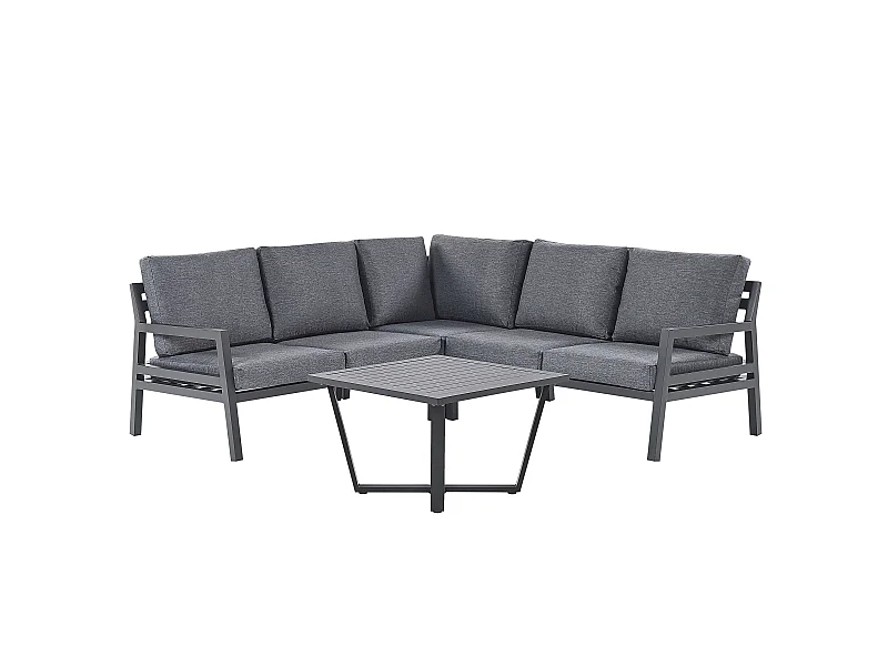 Lounge Set Ecksofa Couchtisch schwarz Aluminium Auflagen Polyester grau Vizzini