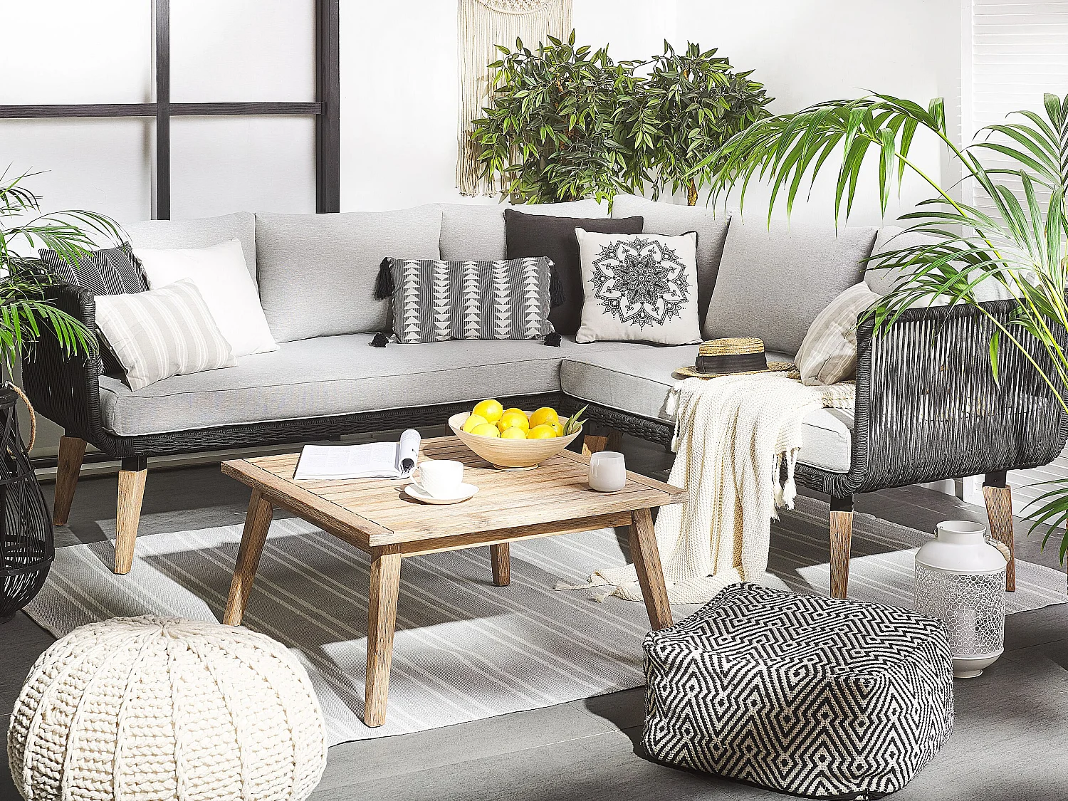 Narożnik ogrodowy ze stolikiem dla 5 osób ALCAMO Lewostronny Drewno akacjowe Czarny