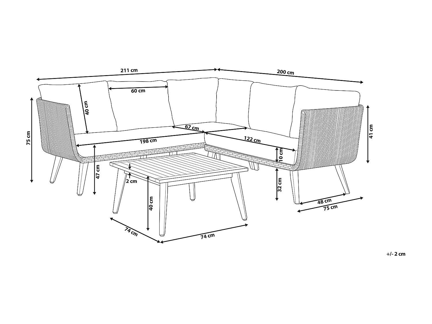 Ensemble de canapés d'angle de jardin 5 places ALCAMO Côté droite Acacia Noir