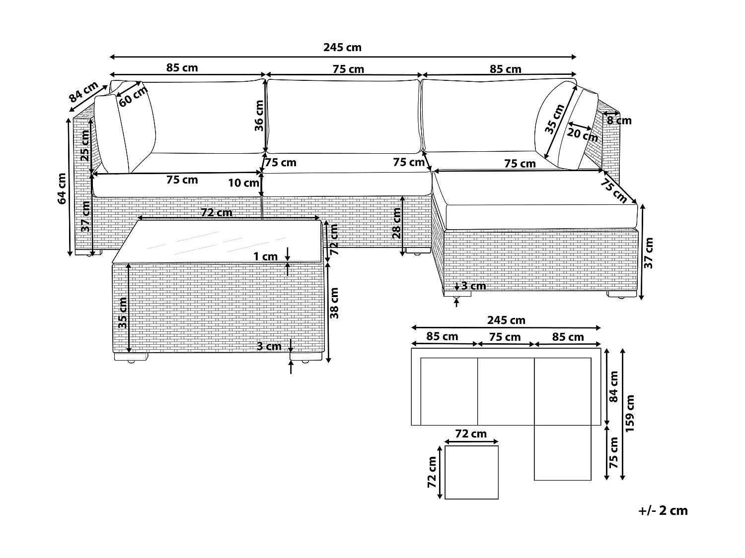 Ensemble de canapés d'angle de jardin 4 places SANO II Côté gauche Polyrotin Gris clair