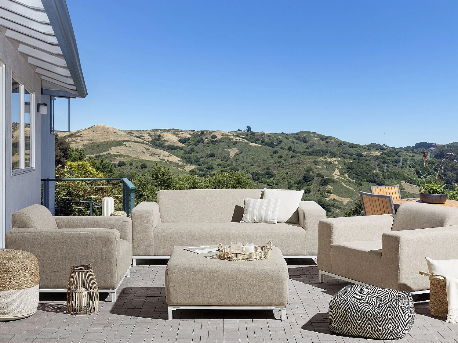 Modernes Loungeset 4-teiliges Polsterbezug / weißes Gestell beige Rovigo