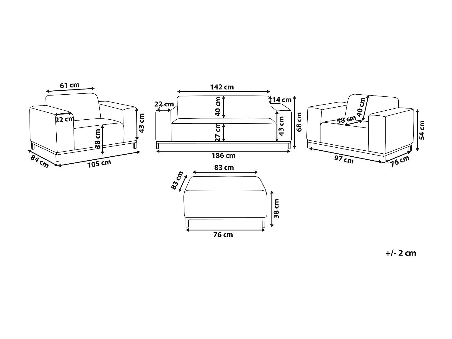 Modernes Loungeset 4-teiliges Polsterbezug / weißes Gestell beige Rovigo