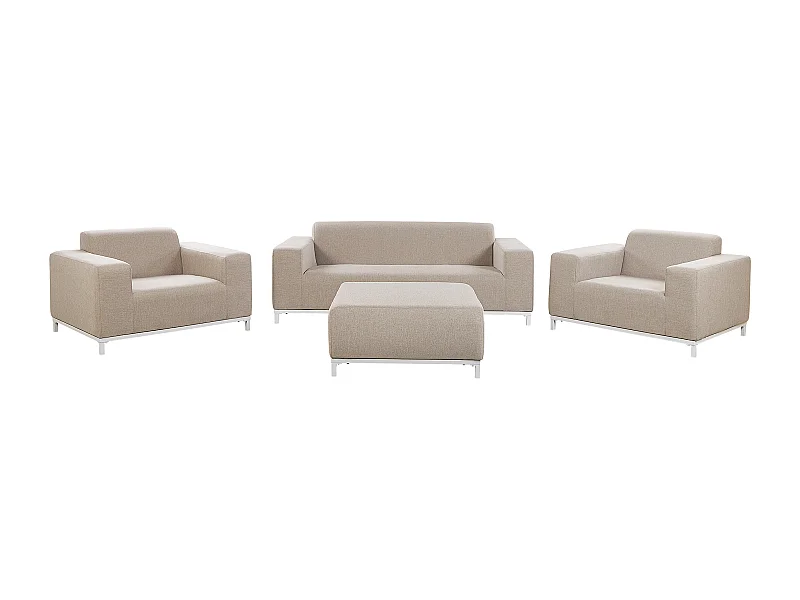 Modernes Loungeset 4-teiliges Polsterbezug / weißes Gestell beige Rovigo