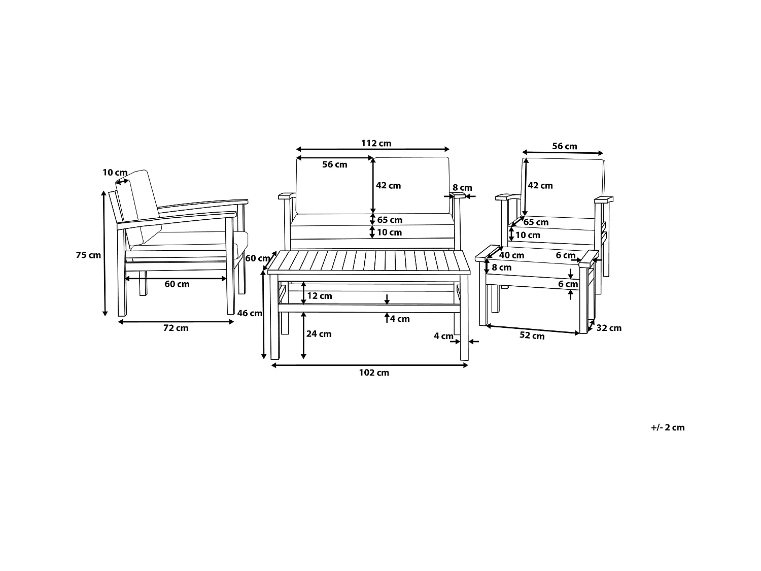 Loungeset met tafel 4-zitter MANILA Gecertificeerd acaciahout Lichtbruin