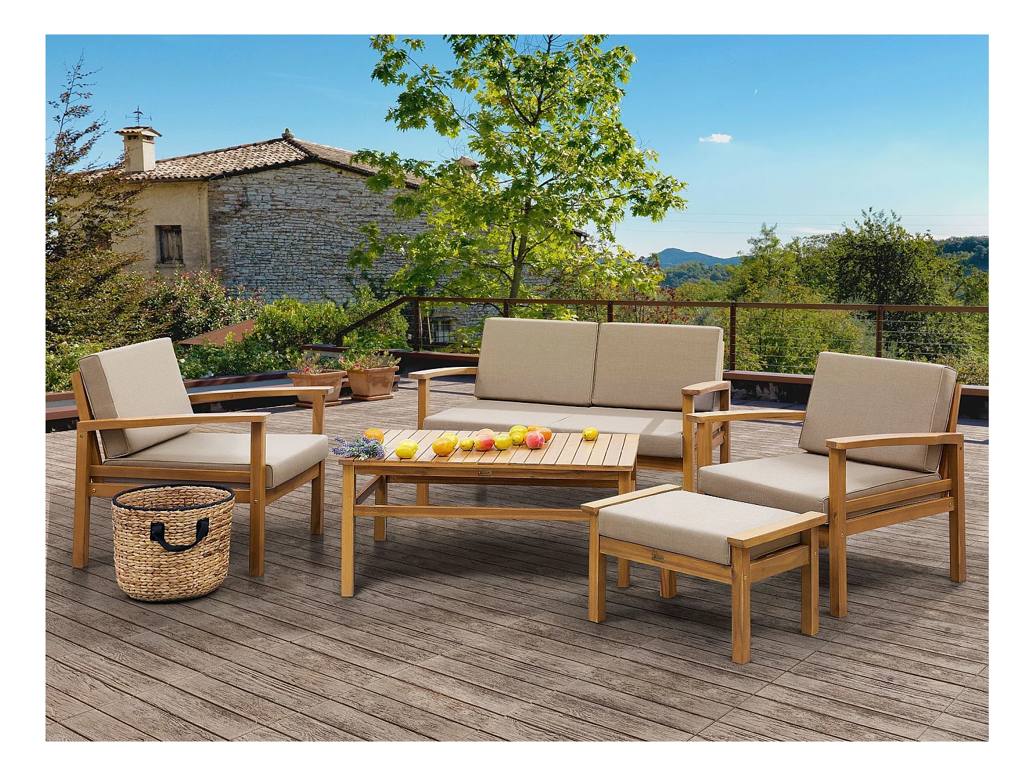 Zestaw ogrodowy ze stolikiem dla 4 osób MANILA Certyfikowane drewno akacjowe Jasnobrązowy