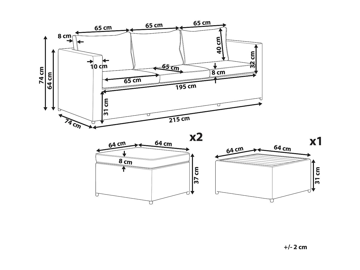 Ensemble de canapés d'angle de jardin 5 places SABBIA Côté droite Gris clair
