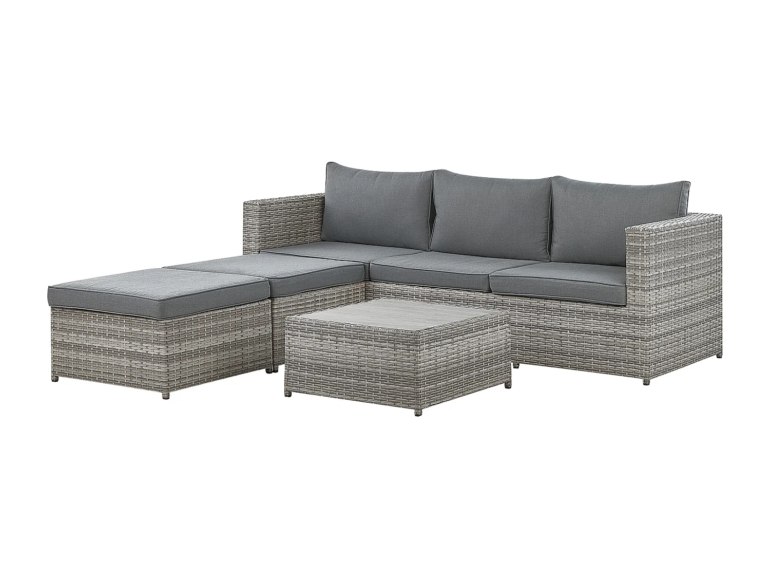 Rechtsseitiges Lounge Set Polyrattan grau 2 Ottomanen Auflagen Couchtisch Sabbia