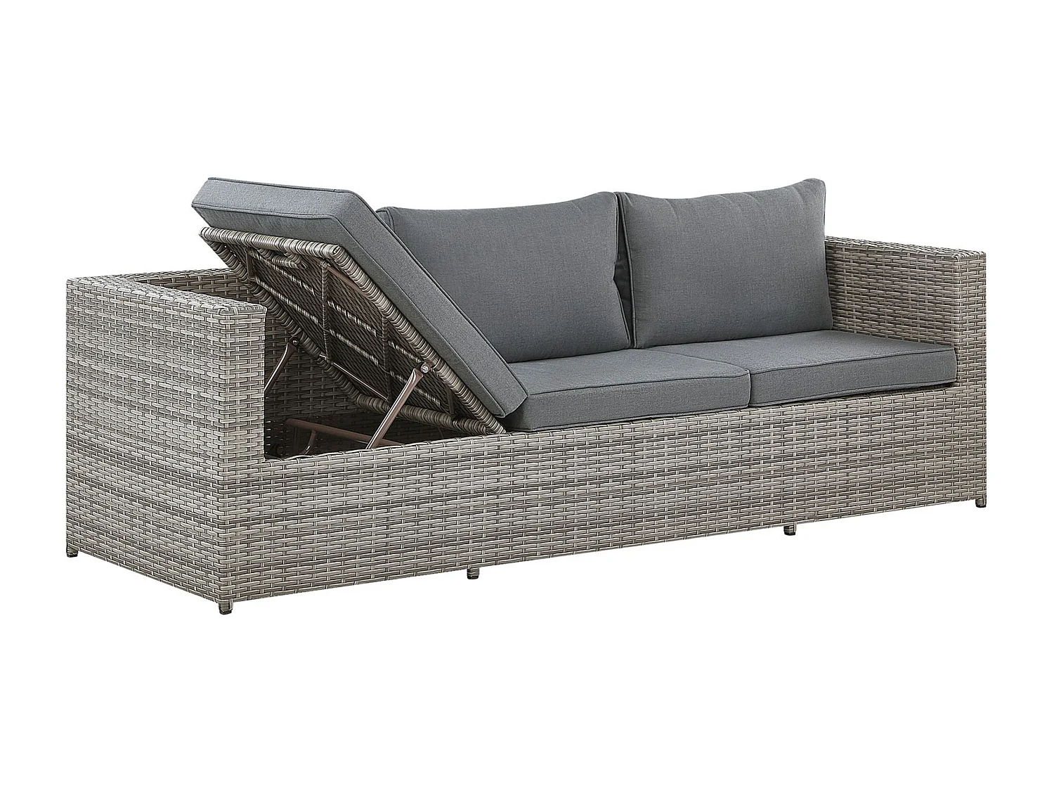 Rechtsseitiges Lounge Set Polyrattan grau 2 Ottomanen Auflagen Couchtisch Sabbia