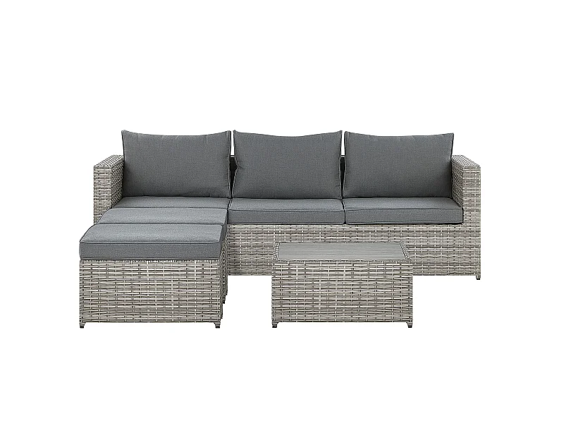 Narożnik ogrodowy ze stolikiem dla 5 osób SABBIA Lewostronny Modułowy Technorattan Jasnoszary