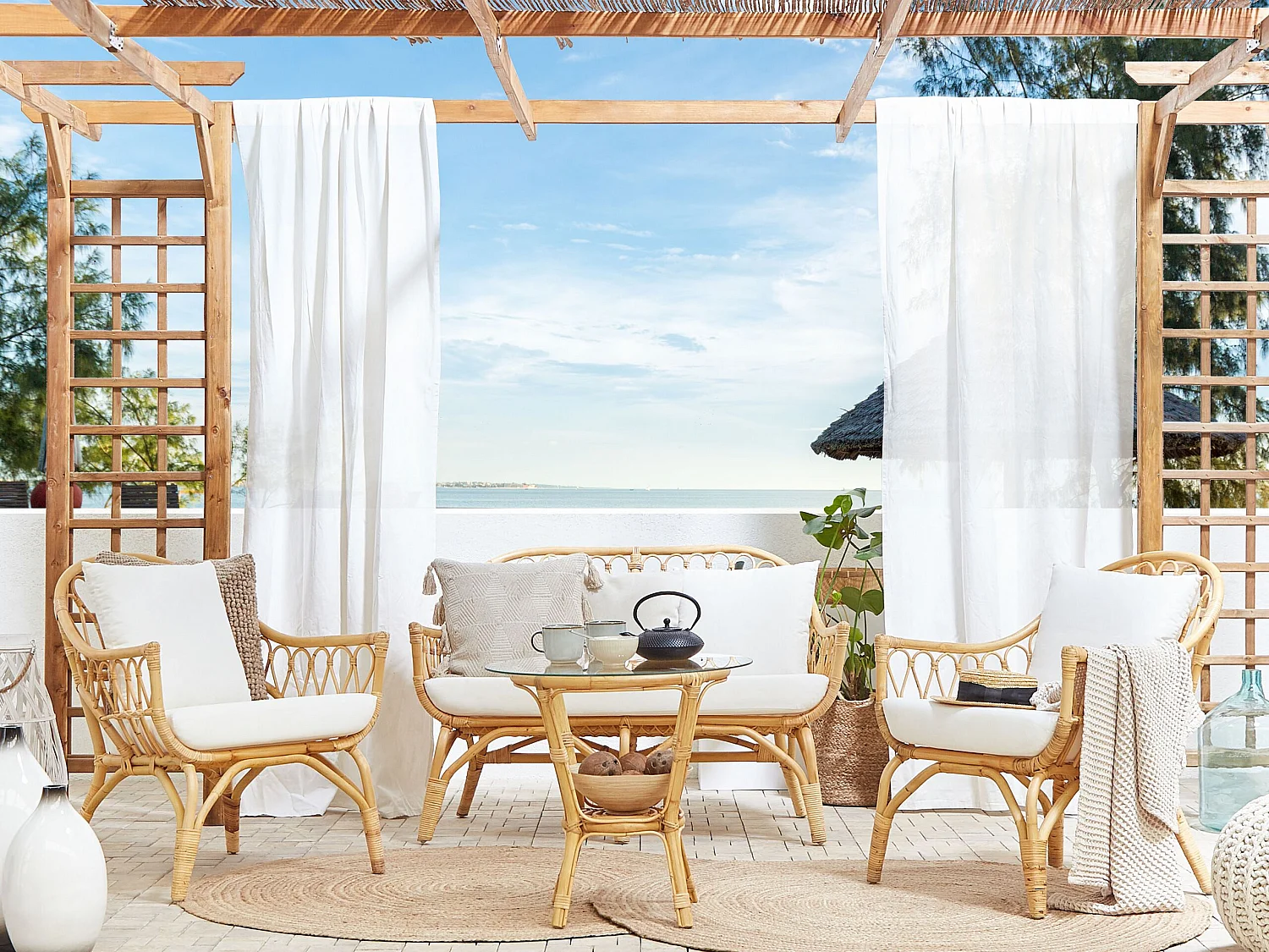 Conjunto de jardim com mesa 4 lugares SIBARI Rattan Natural