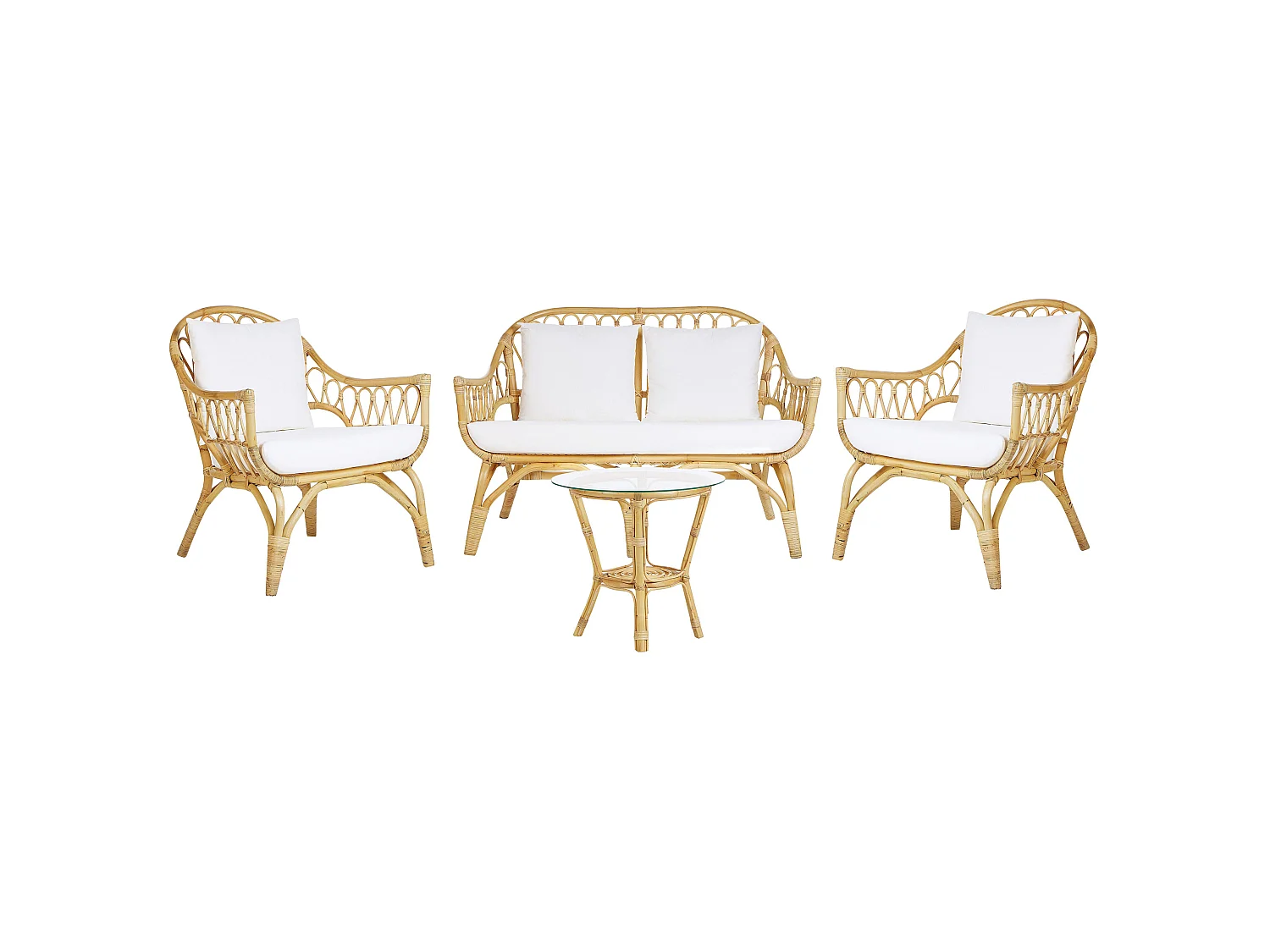 Ensemble de salon de jardin avec table 4 places SIBARI Rotin Naturel