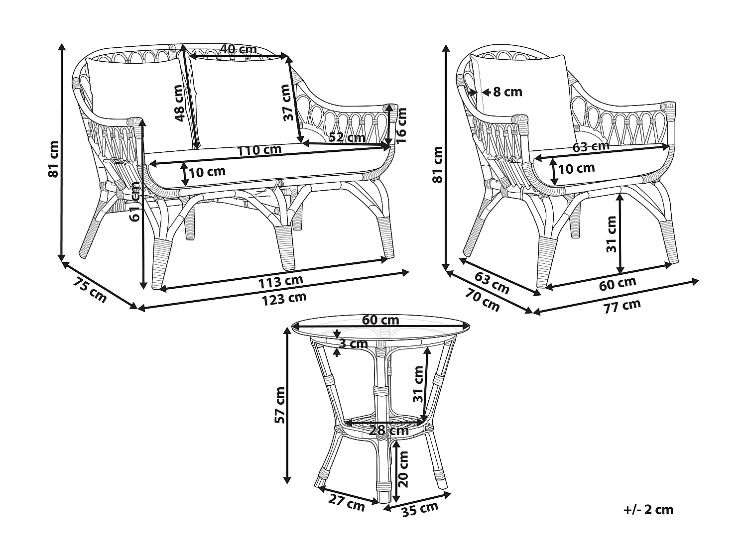 Zestaw ogrodowy ze stolikiem dla 4 osób SIBARI Rattan Naturalny