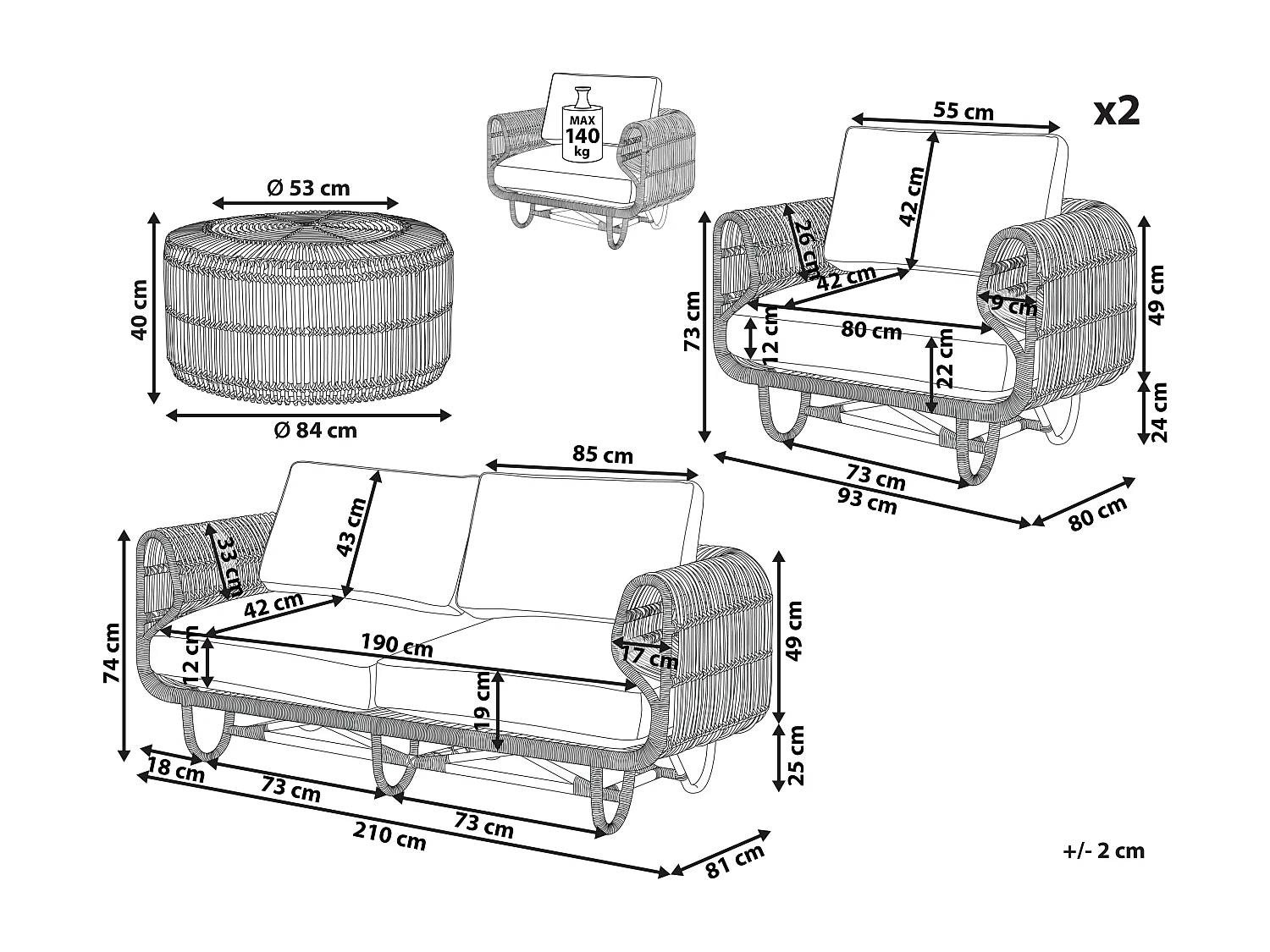 Ensemble de salon de jardin avec table 5 places DOLCEDO/LIMNI Rotin Beige