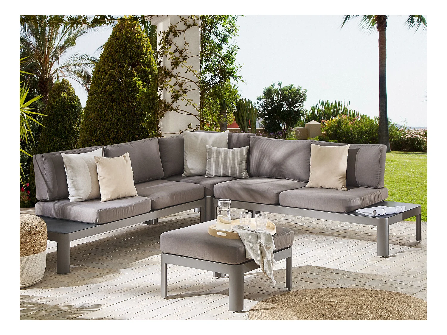 Tuin hoekbank met ottomaan 5-zitter FERENTINO Metaal Grijs