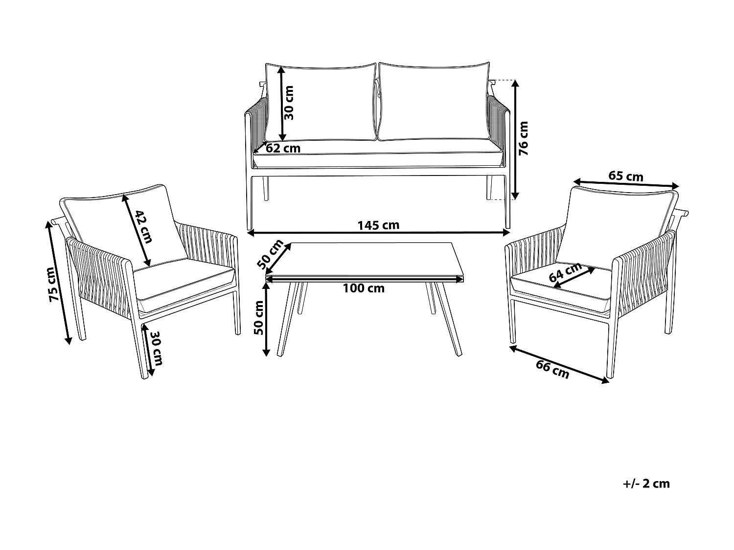 Lounge Set für 4 Personen mit Seilbespannung Aluminium weiß Auflagen grau Latina