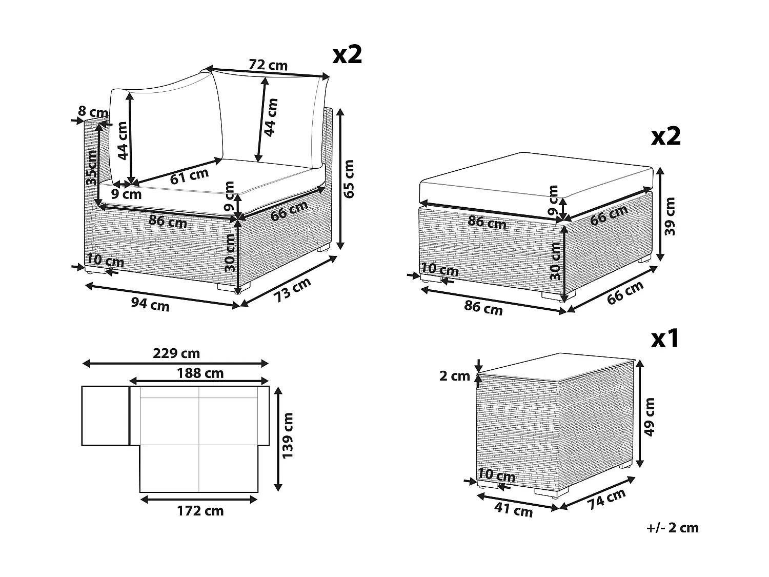 Ensemble de salon de jardin avec table 2 places NOTO Marron clair