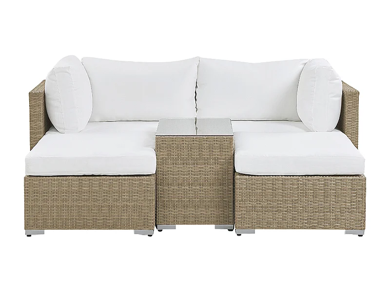 Lounge Set mit Tisch 2-Sitzer NOTO modular Polyrattan Hellbraun