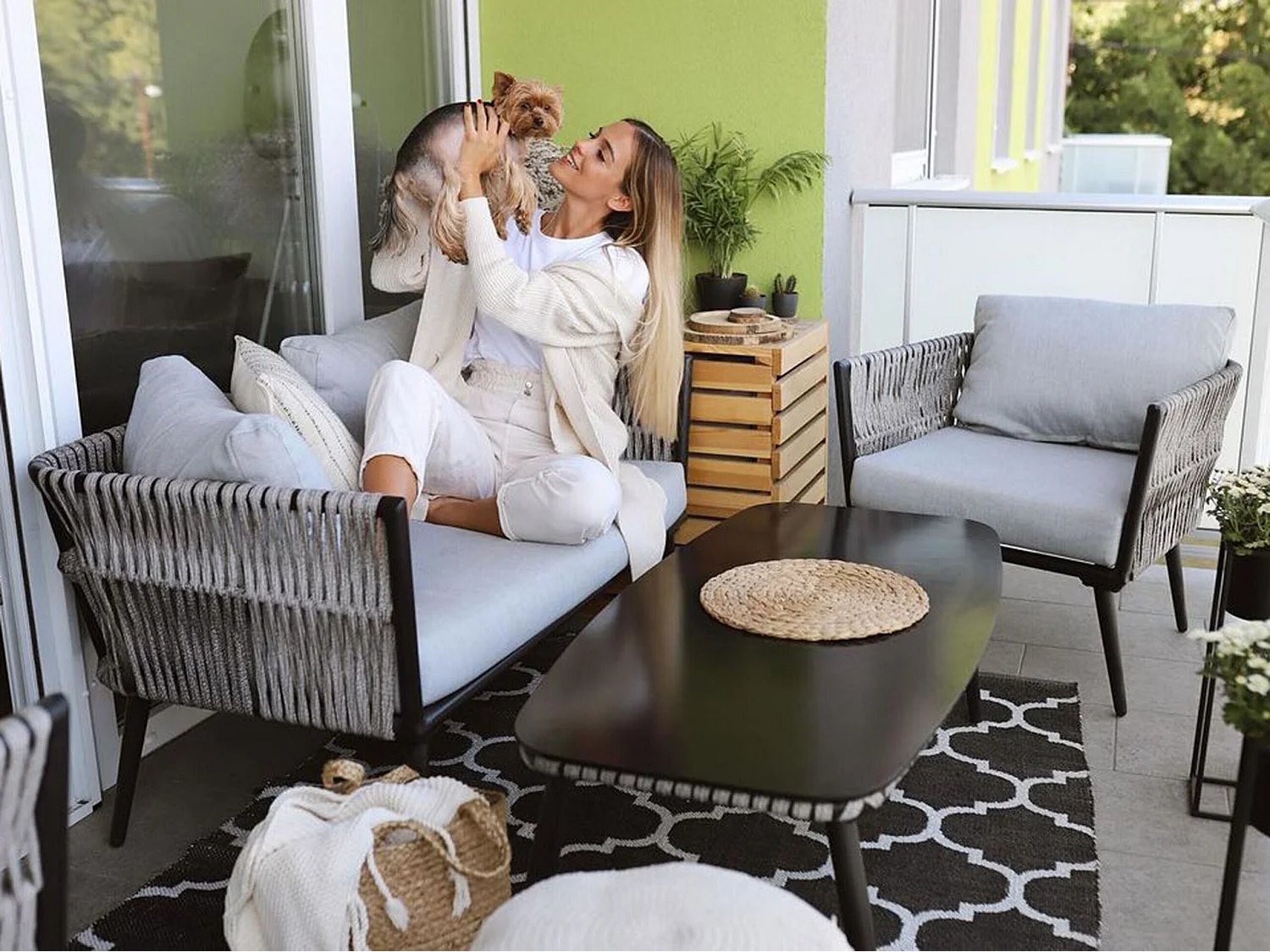 Modernes Gartenset Rattan Terrasse 5 Personen grau/schwarz Preveza