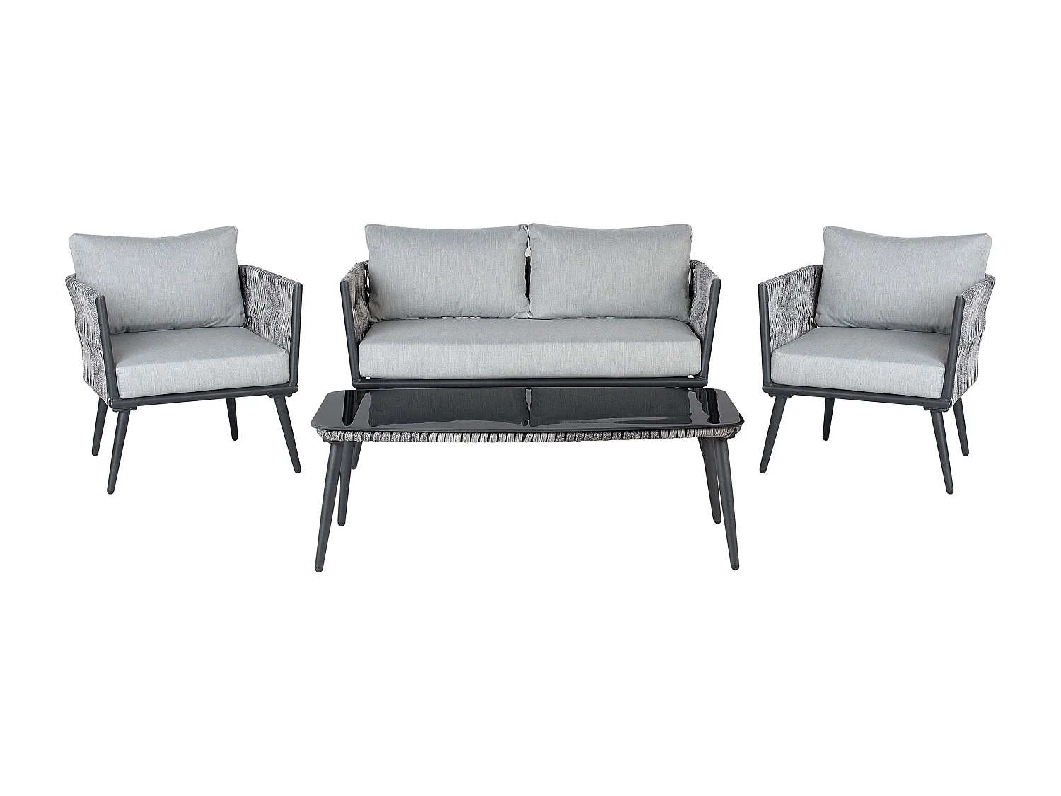 Modernes Gartenset Rattan Terrasse 5 Personen grau/schwarz Preveza