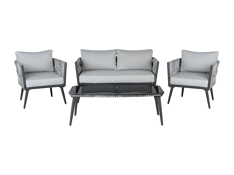 Ensemble de salon de jardin avec table 4 places PREVEZA Gris