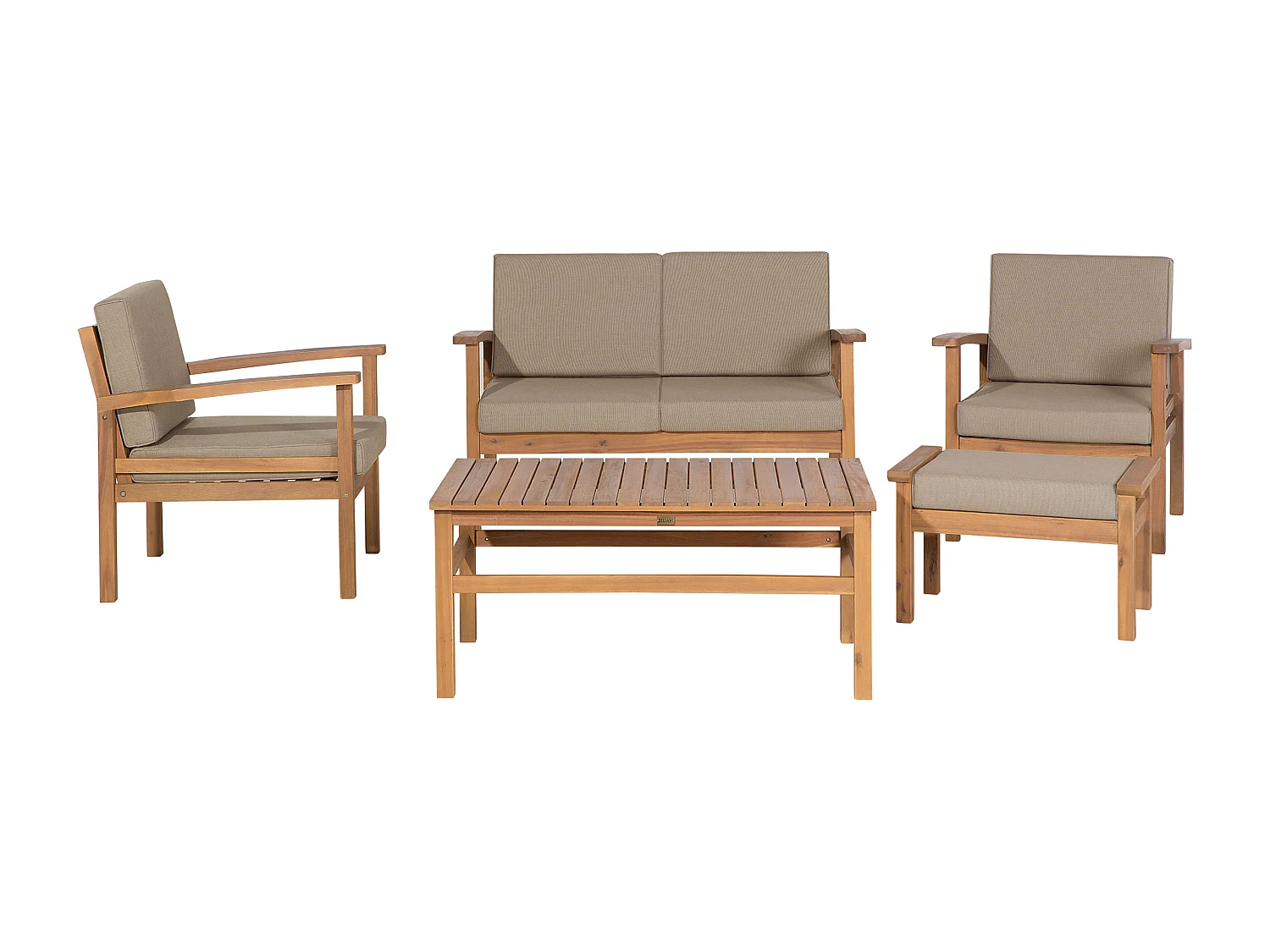 Loungeset met tafel en ottomaan 4-zitter MANILA Acaciahout Lichtbruin