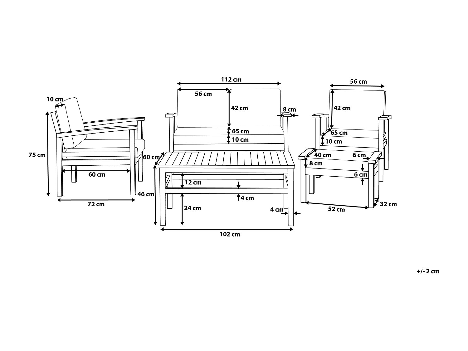 Ensemble de salon de jardin avec table et ottoman 4 places MANILA Acacia Marron clair