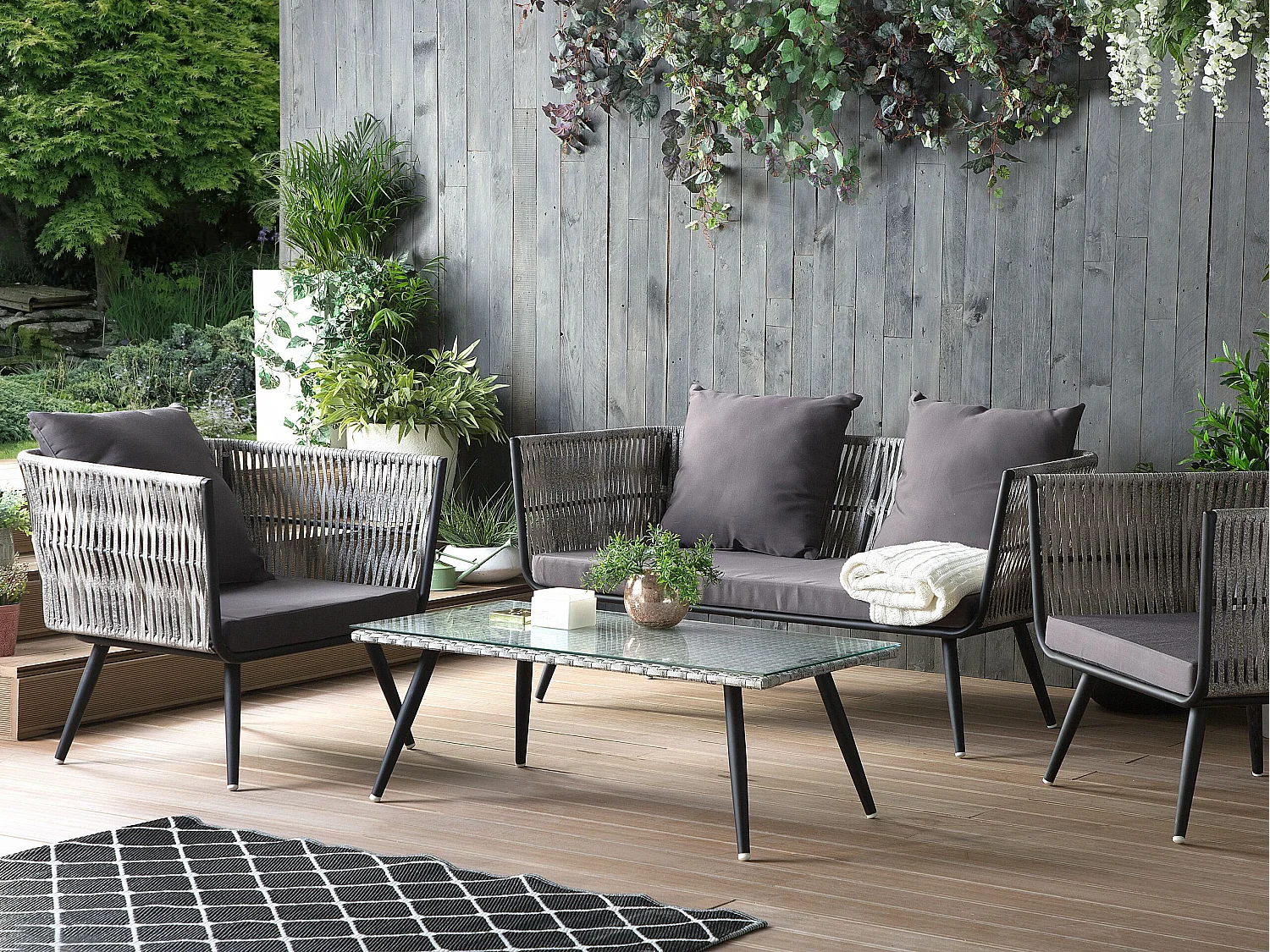 Loungeset met tafel 4-zitter RAGUSA Grijs