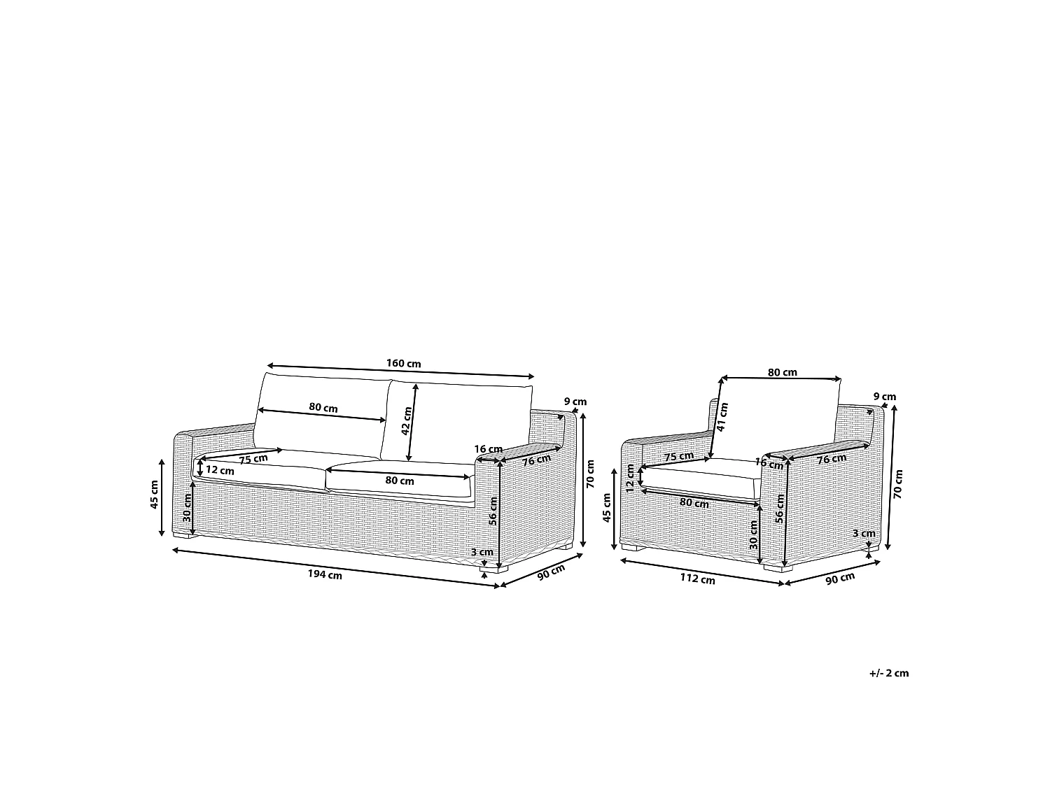 Ensemble de canapés de jardin 4 places ARDEA Rotin Marron clair
