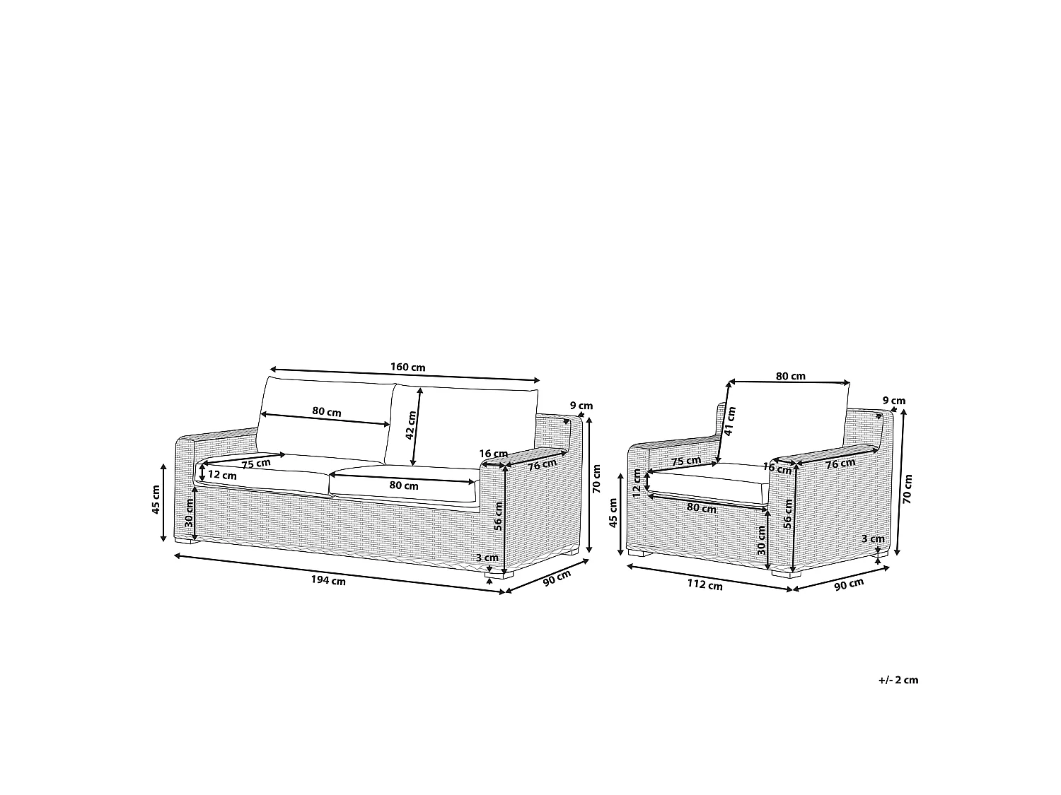 Ensemble de canapés de jardin 4 places ARDEA Rotin Marron clair