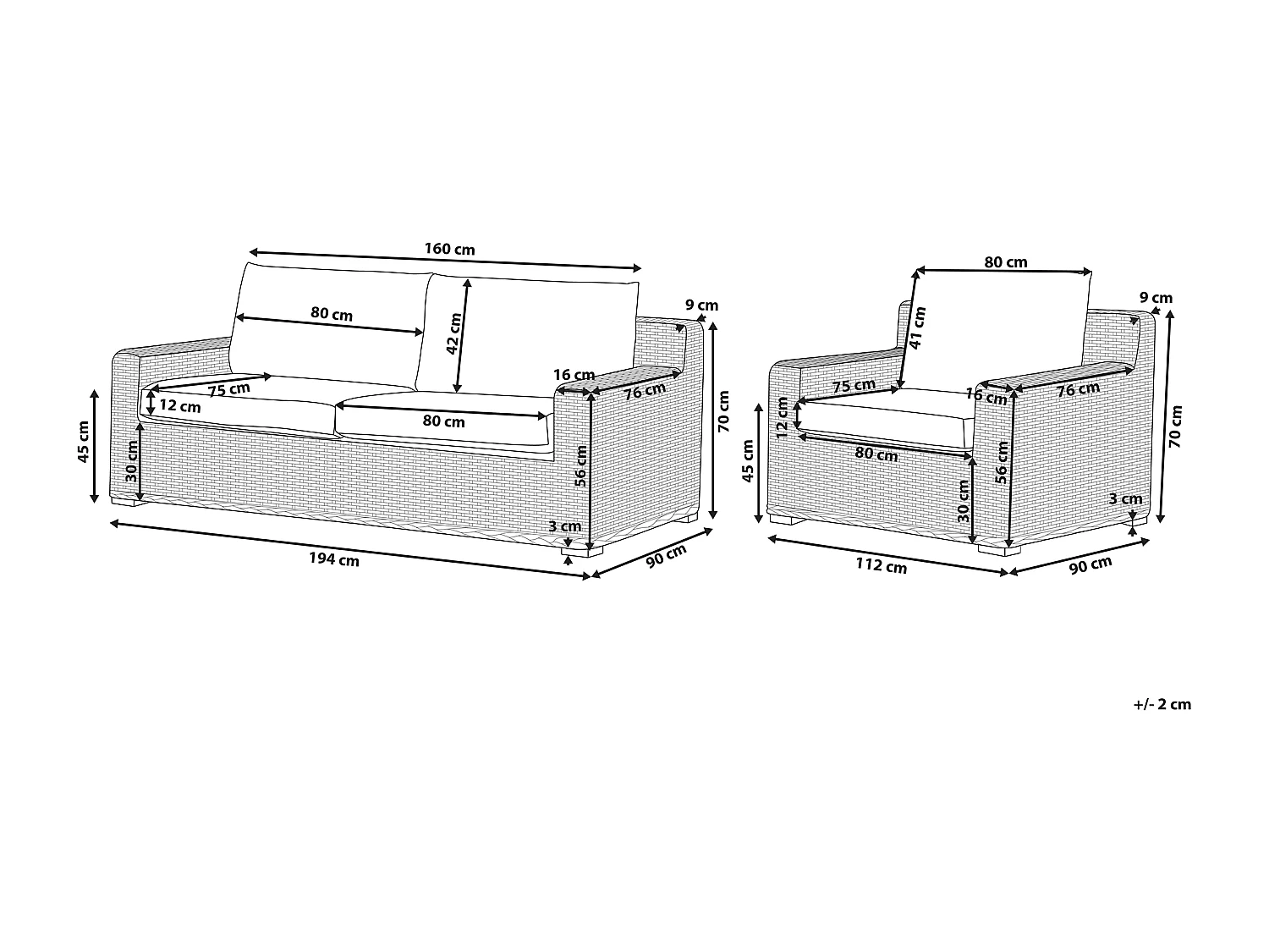 Ensemble de canapés de jardin 4 places ARDEA Rotin Marron clair