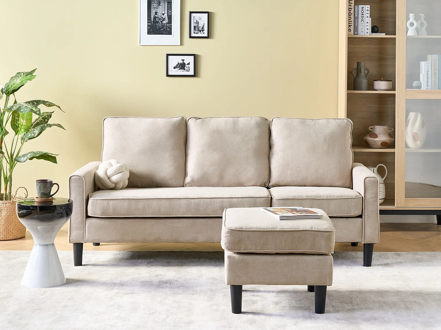 Bank AVESTA Stof Beige Met ottomaan 3-zitter
