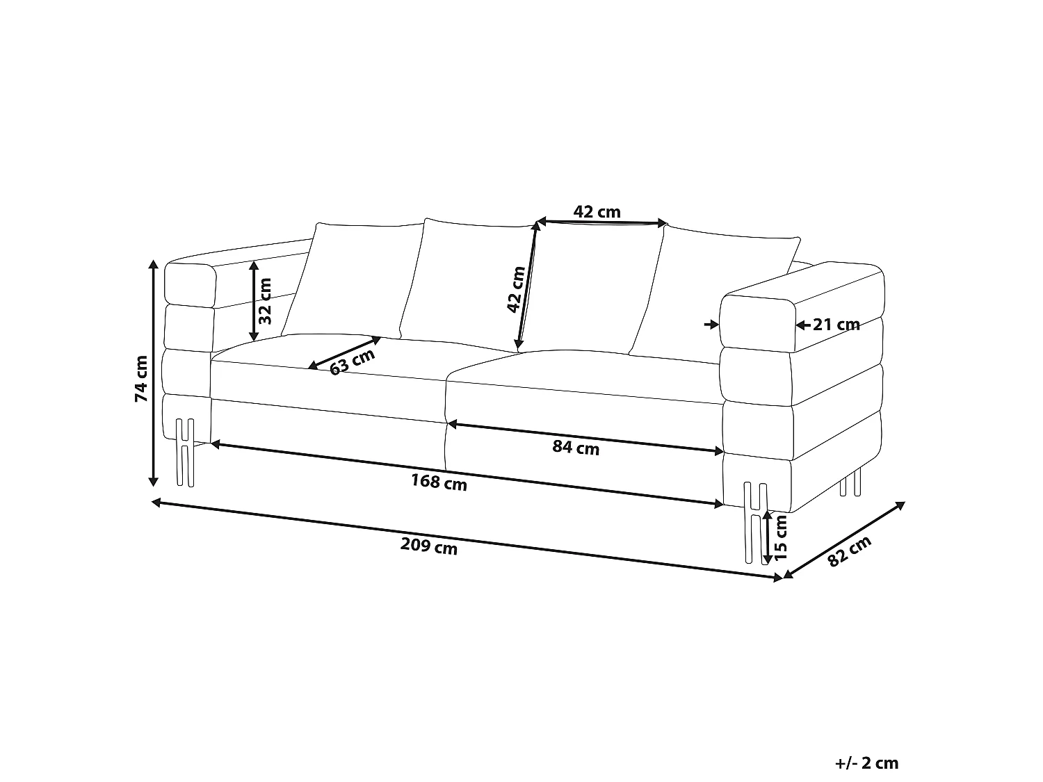 Sofa Kunstleder braun 3-Sitzer Metallbeine moderner Stil Granna