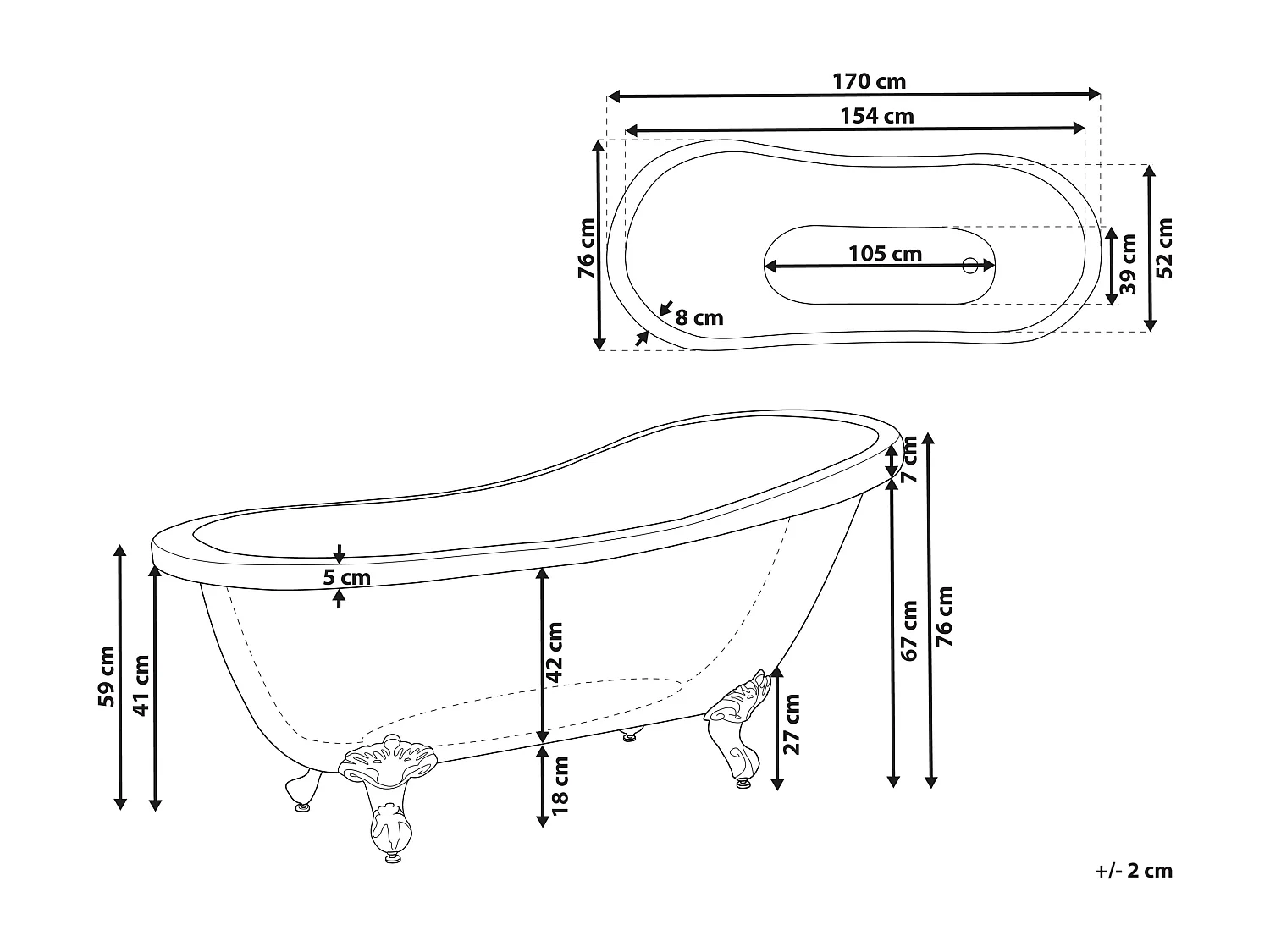 Wanna wolnostojąca CAYMAN 170 x 76 cm Czerwony